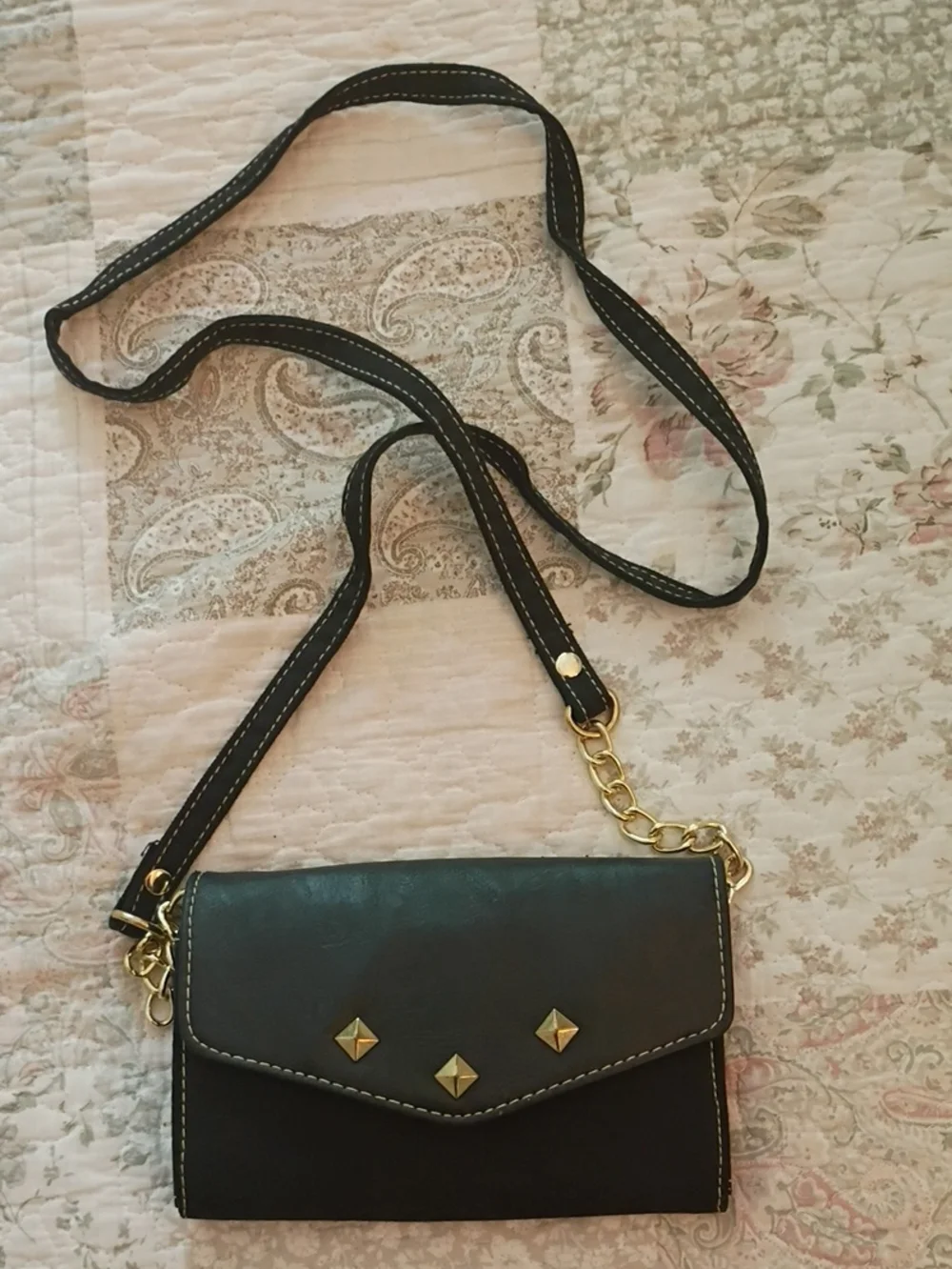 Black Women's Crossbody Bag with Gold Stud Accents